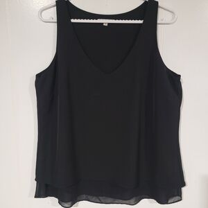 Elegant Black V-Neck Tank Top With Layered Look Bottom. Perfect Base Layer.